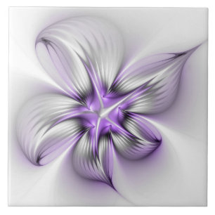 Azulejo De Cerâmica Elegância Floral Arte Fractal Violeta Abstrata Mod