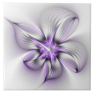 Azulejo De Cerâmica Elegância Floral Arte Fractal Violeta Abstrata Mod