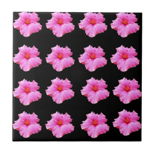 Azulejo De Cerâmica "Elegância Floral: Blooms de Hibiscus Rosa em Pret