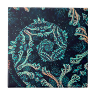 Azulejo De Cerâmica elegância fractal escura