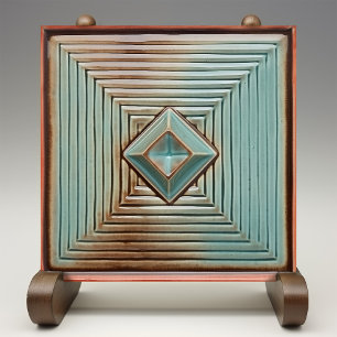 Azulejo De Cerâmica Elegância Geométrica de Meados do Século em Teal T