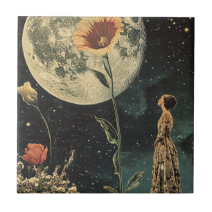 Azulejo De Cerâmica Elegância Lua - Mulher com Lua