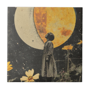 Azulejo De Cerâmica Elegância Lua - Mulher com Lua