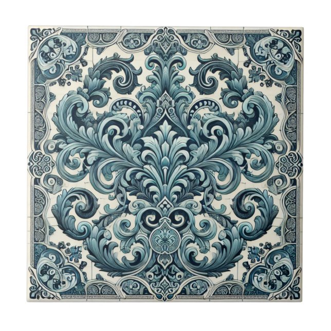 Azulejo De Cerâmica Elegância Turquesa - Design de inspiração portugue (Frente)