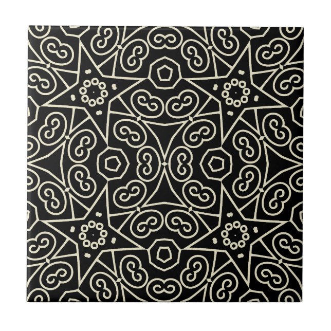 Azulejo De Cerâmica Elegant Black & White Abstract Geometric Pattern  (Frente)