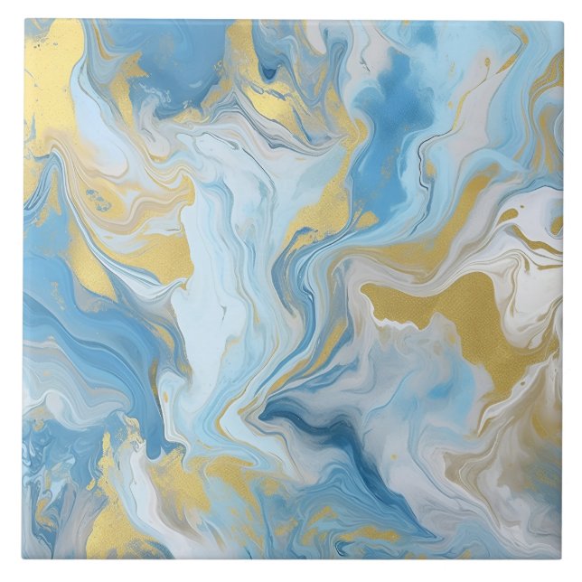 Azulejo De Cerâmica Elegant Blue And White Gold Marble Pattern  (Frente)