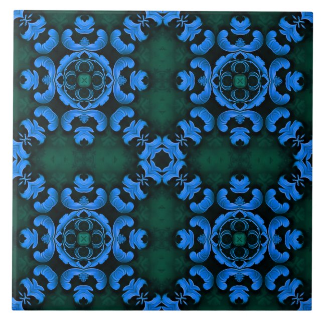Azulejo De Cerâmica Elegant blue arabesque pattern tile (Frente)