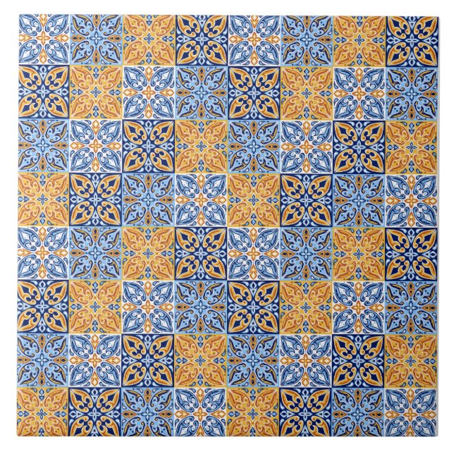 Azulejo De Cerâmica Elegant blue& brow yellow Italian  pattern  (Frente)