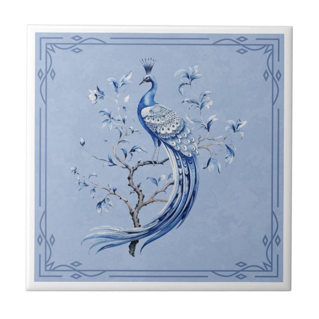 Azulejo De Cerâmica Elegant Blue Peacock Ceramic Tile (Frente)