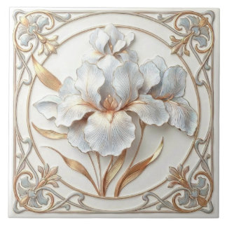 Azulejo De Cerâmica Elegant Blue Rose Gold Stylized Lilies