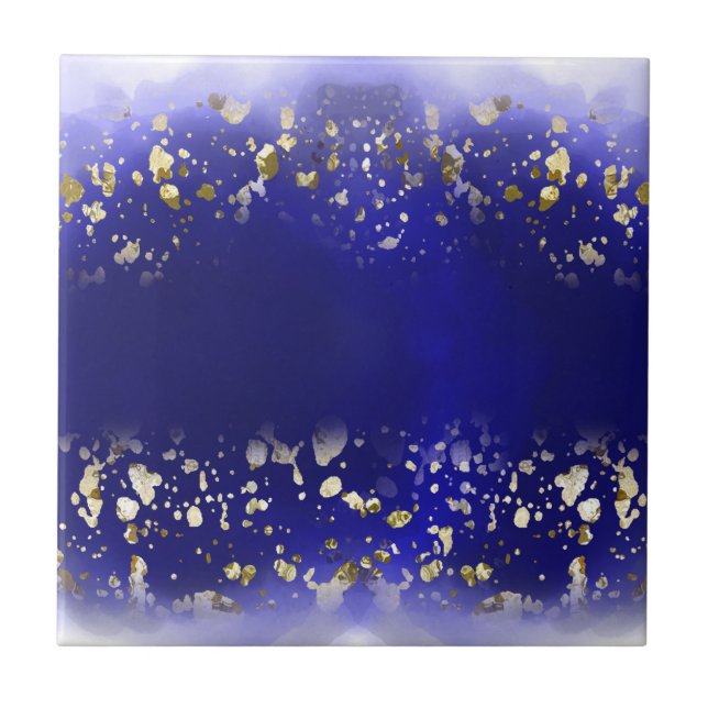 Azulejo De Cerâmica Elegant Faux Gold Glitter sparkle Blue  (Frente)