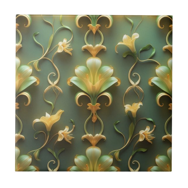 Azulejo De Cerâmica Elegant Floral Art Nouveau Ceramic Tile (Frente)