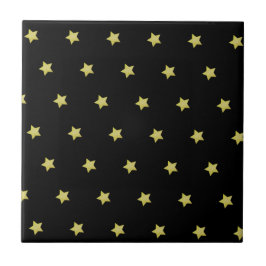 Azulejo De Cerâmica Elegant Gold & Black Star Pattern 