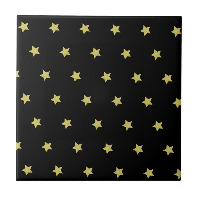 Azulejo De Cerâmica Elegant Gold & Black Star Pattern  (Frente)