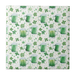 Azulejo De Cerâmica Elegant Green Beer Mugs and Shamrocks White