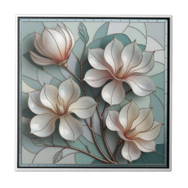 Azulejo De Cerâmica Elegant Magnolia Stained Glass Floral Mosaic Art