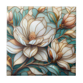 Azulejo De Cerâmica Elegant Magnolia Stained Glass Floral Mosaic Art