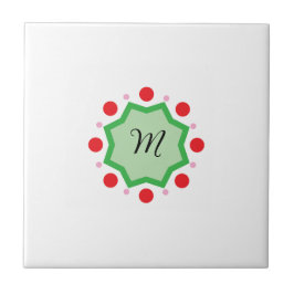 Azulejo De Cerâmica Elegant Monogram Letter M – Green Emblem with Red 