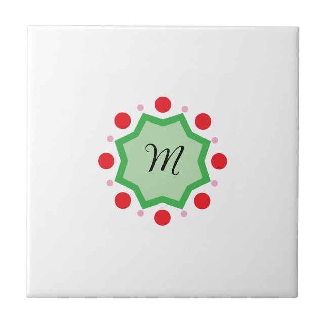 Azulejo De Cerâmica Elegant Monogram Letter M – Green Emblem with Red  (Frente)