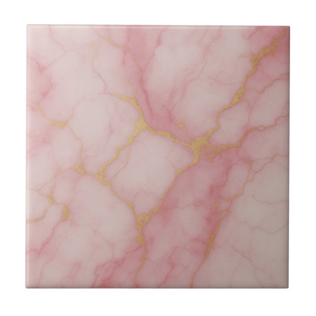 Azulejo De Cerâmica Elegant Pink and Gold Marble Pattern Ceramic Tile (Frente)