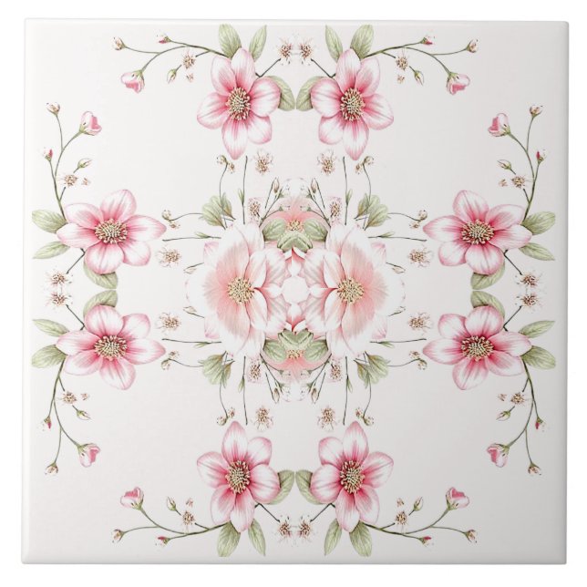 Azulejo De Cerâmica Elegant Pink White Floral Ceramic Tile (Frente)