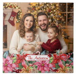 Azulejo De Cerâmica Elegant Poinsettia Floral Custom Photo