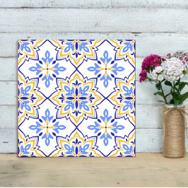 Azulejo De Cerâmica Elegant Portuguese Blue and Gold Mediterranean