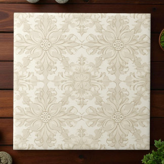 Azulejo De Cerâmica Elegant Simple Soft Beige Damask