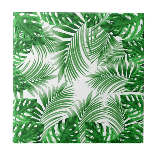 Azulejo De Cerâmica elegant Tropical green palm leaf pattern (Frente)
