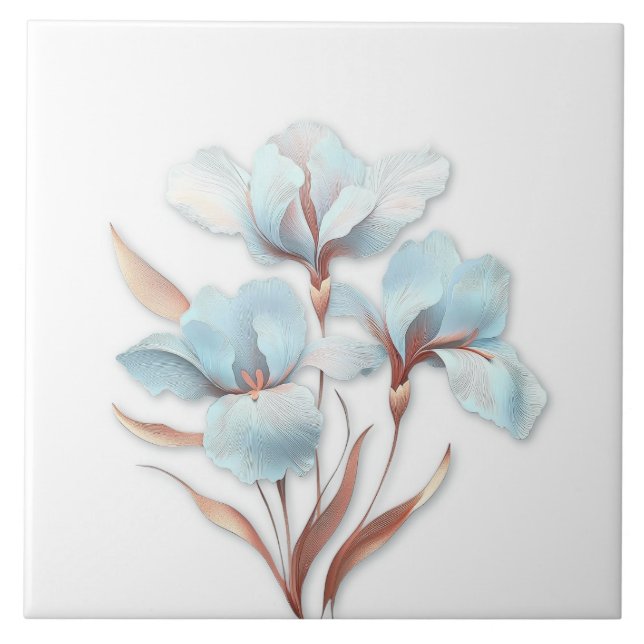 Azulejo De Cerâmica Elegant Turquoise Rose Gold Stylized Lilies (Frente)
