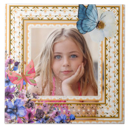 Azulejo De Cerâmica Elegant Vintage Gold Frame Mosaic Photo Keepsake T