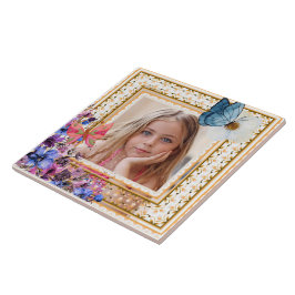 Azulejo De Cerâmica Elegant Vintage Gold Frame Mosaic Photo Keepsake T