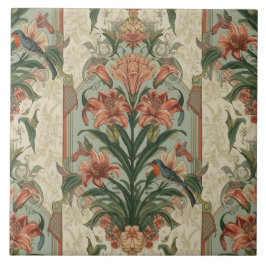 Azulejo De Cerâmica Elegant Vintage Nouveau Floral Birds
