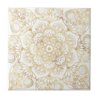 Azulejo De Cerâmica Elegant White Gold Mandala Floral 
