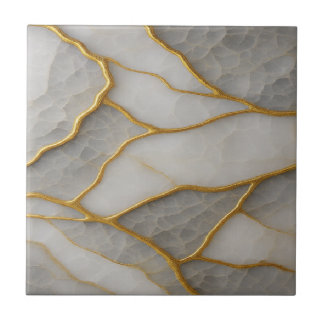 Azulejo De Cerâmica Elegant White & Gray Marble with Gold Veins Luxury