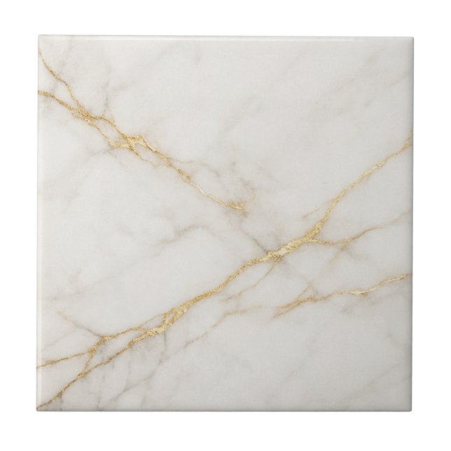 Azulejo De Cerâmica Elegant White Marble with Gold Veins Ceramic Tile (Frente)