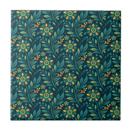 Azulejo De Cerâmica Elegant Yellow and Teal Floral Pattern Design