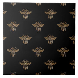 Azulejo De Cerâmica Elegante Abelha Dourada Bombus Fundo Preto