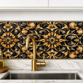 Azulejo De Cerâmica Elegante Acento em Dourado Preto