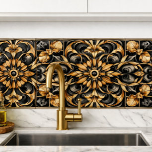 Azulejo De Cerâmica Elegante Acento em Dourado Preto