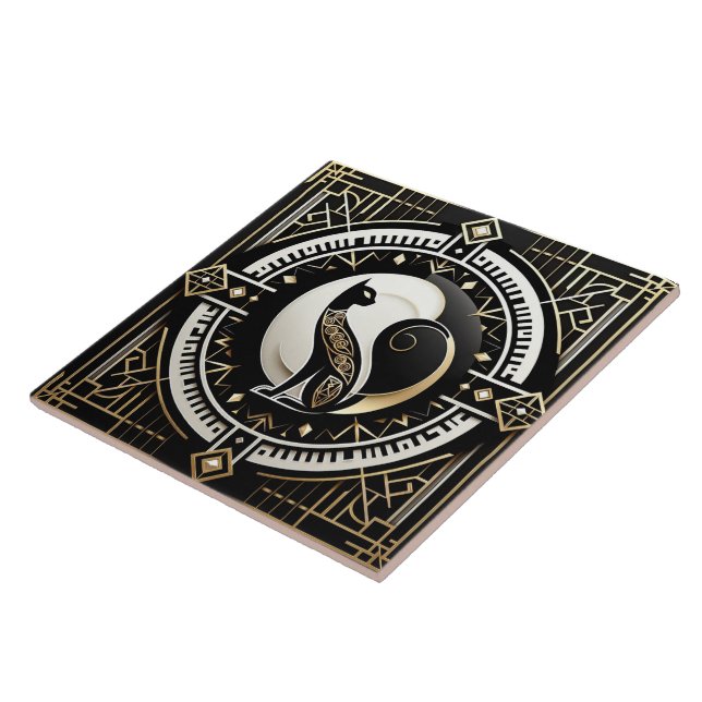 Azulejo De Cerâmica Elegante Art Deco cat (Lateral)