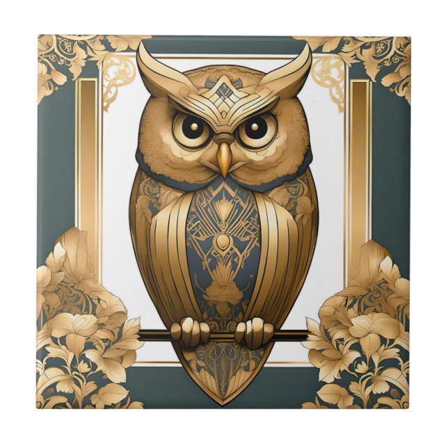 Azulejo De Cerâmica Elegante Art Deco Owl (Frente)