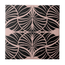 Elegante Art Deco Pink & Black Gouache Scallops