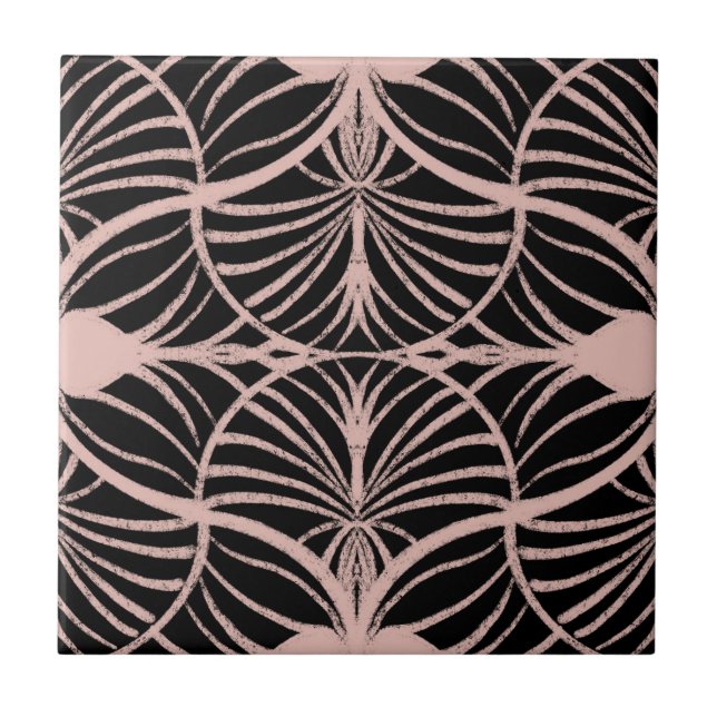 Azulejo De Cerâmica Elegante Art Deco Pink & Black Gouache Scallops (Frente)