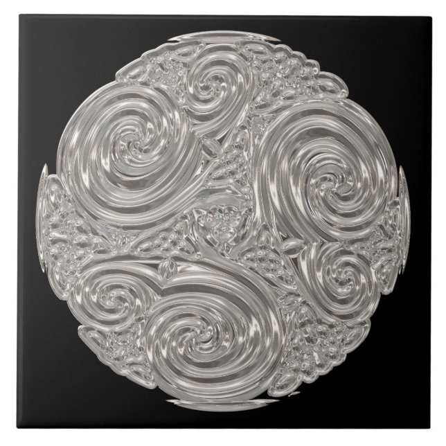 Azulejo De Cerâmica Elegante art nouveau medalhão negro de prata (Frente)