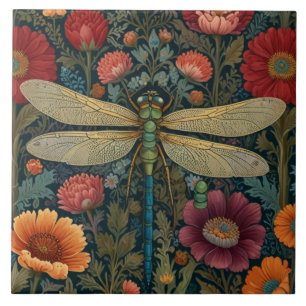 Azulejo De Cerâmica Elegante arte nova floral de Outono Libélula