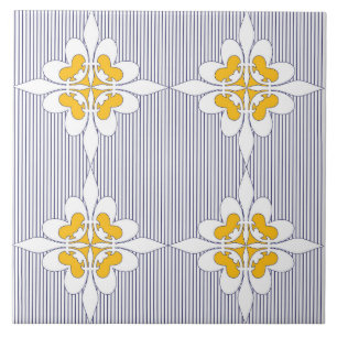 Azulejo De Cerâmica Elegante, azul marinho, listras, amarelo mostarda,