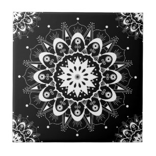 Azulejo De Cerâmica Elegante Black White Floral Geométrico Mandala