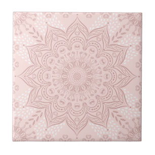 Azulejo De Cerâmica Elegante Blush Pink Boho Mandala