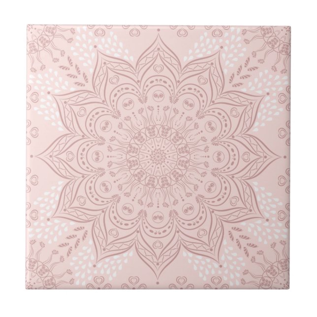 Azulejo De Cerâmica Elegante Blush Pink Boho Mandala (Frente)